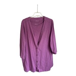 D&Co Essentials Purple Cardigan Tank Top Twin Set 3X Cotton Linen 3/4 Sleeve